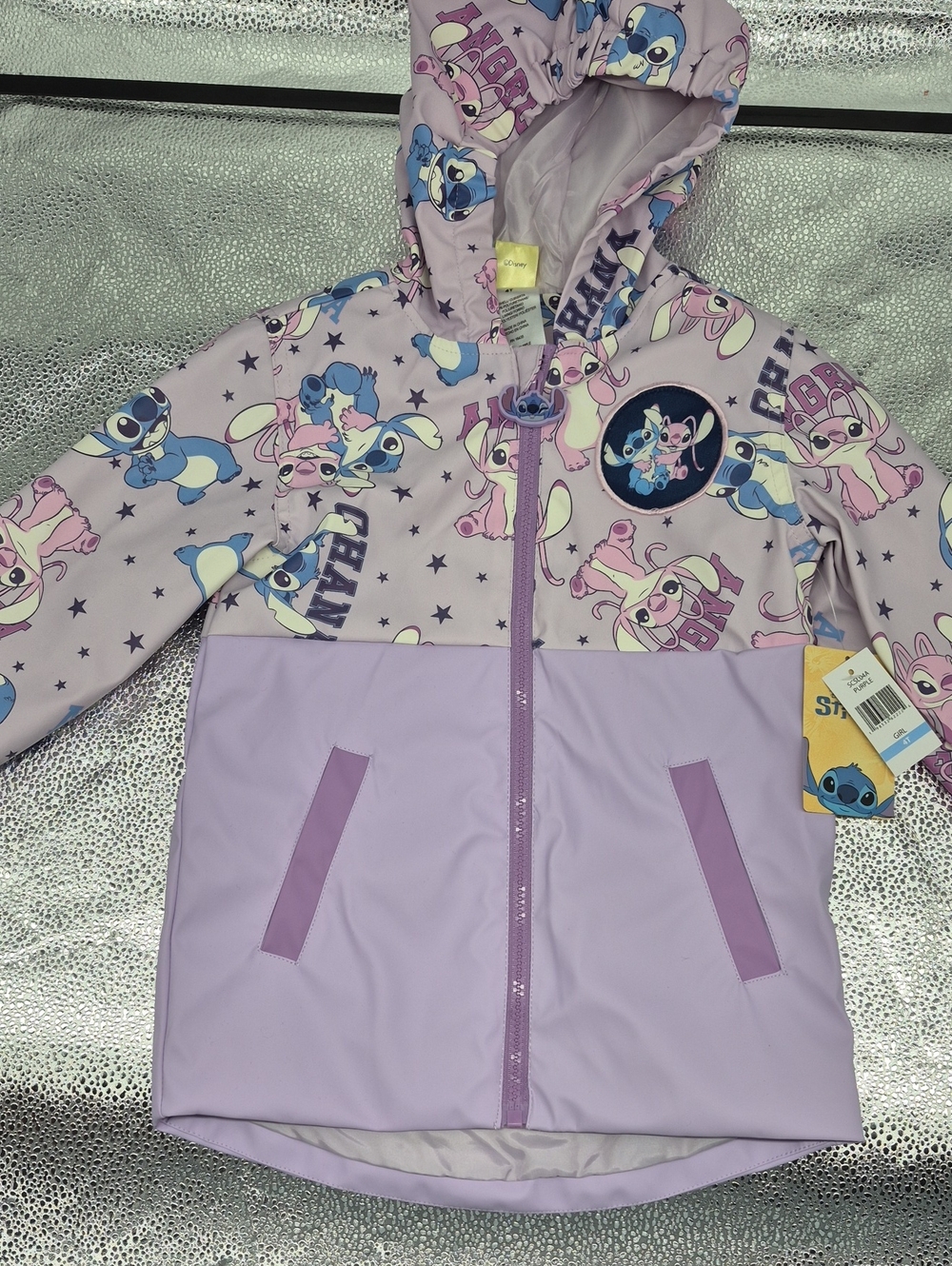 Disney Lavender & Pink Stitch Print Hooded Raincoat